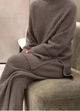 Casual Round Neck Long Sleeve And Loose Pant Swearter 2 Piece