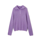 WOTWOY Autumn Winter Thickening Knitted Sweater Women Casual Zipper Polo Collar Loose Knitted Pullovers Female White Jumper