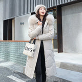 Winter New Fashion Large Size Cotton Clothes Female Long Korean Version Of The Waist Over The Knee And Thick Big Wool Collar Cotton-Padded Jacket Coat-Outfit