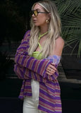 Casual Stripes Knit Purple Blouse