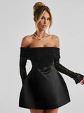 Lace Off-shoulder Patchwork Solid Mini Dress-Outfit