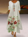 Clothes Spring Summer 2022 Plus Size 5xl Elegant Flowers Print Long Sleeve Vintage Asymmetrical Hem Casual Loose