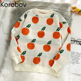 Japanese Style Knitted Jacquard Women Sweaters Korean O Neck Long Sleeve Winter Pullovers Vintage Sueter