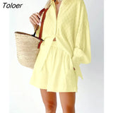 White Elegant Jacquard Fabric Soft Vacation Suits Women Long Sleeves Shirts And Hot Pants Two Pieces Outfits