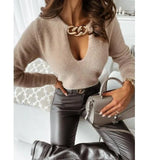 Pullovers Autumn Spring Winter Sexy Hole Women Shirt Button Slim Long Sleeve Elegant Tops Tee T