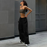 Pants Y2K Clothes Loose Drawstring Low Waist Joggers Trousers Women Casual Outfits Streetwear Baggy Wide Leg Sweatpants-Outfit