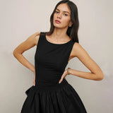Toloer Women's Wear Summer 2024 New Solid Color Sleeveless Splicing Dress Women's Dress-Outfit
