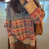 Cashmere Pullovers Sweater Women New Winter Loose Lazy Style Long Sleeve Top Industry Jacquard Knitted Patchwork
