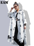 2023new Spring Autumn Lapel Long Sleeve White Printed Loose Irregular Big Size Long Shirt Women Blouse Fashion Tide