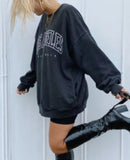 Letter Print Black Oversized Crewneck Pullover