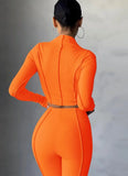 Ribbed Turtleneck Crop Top and Pants 2pc Set 618-0-Outfit