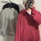 Brick Red Black Gray Hoodies Female Zip-up Tracksuit Autumn Harajuku Cool Street Fashion Women's Sweatshirt