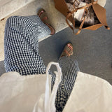 Women's Y2K Vintage Summer Casual Ankle-Length Pants Plaid Drawstring High Waist Straight Leg Trousers Daily Wear-Outfit