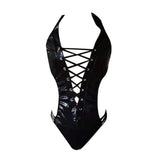 Lingerie Sexy One-Piece Deep V String Hollow Patent Leather