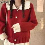 Color Button Collar Knitted Autumn Winter Short Sweaters Cardigan Woman Long Sleeve Single Breasted Oversized