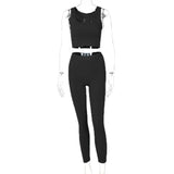 Sisterlinda Ribbed Knitted Fitness Tracksuit Women Two Piece Set Sexy Skinny Elastici Y2K Camis Tank Top+Pants Sporty