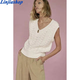 women sweater vest beige knitted v neck sleeveless cute pullover oversize lady sweet
