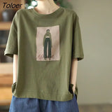 Cotton Loose T Shirt Women Fashion Retro Cartoon Print T-shirt Oversized Pullover Casual Short Sleeves TShirts Summer