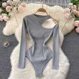Design Off Shoulder Rompers Female Long Sleeve Solid Slim Jumpsuits Autumn Sexy Korean Streetwear Short Bodysuit