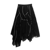 Casual Skirt For Women High Waist Loose Patchwork Colorblock Irregular Hem Midi Skirts Female Summer Clothing