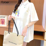 Sense T-shirt Women Niche Polo Collar Short-sleeved T Shirt 2022 Summer Korean Fashion Loose Mid-length Large Size