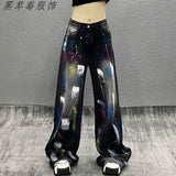 Cowboy Broad-Legged Trousers In Autumn Personality Painted New High-Waisted Loose Thin Temperament Casual