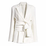 Elegant Women's Blazer Notched Long Sleeve Ruched Lace Up Slim Blazers For Female 2020 Summer Fashion New