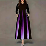 Explosion A-Shaped Dress Spring And Autumn Round Temperament Famous And Printed Gradient