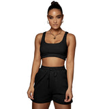 Yoga Wear Multicolor Solid U-Neck Top And Shorts Two-Piece
