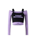 Patchwork Strapless Crop Tops Slash Neck Printing Blouses Sexy Harajuku Korean Trendy Long Sleeve Two Piece Sets
