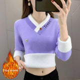 2022 Winter Women Korean Loose Plus Velvet Knit Pullovers Sweater Female Turtleneck Thicken Fleece Bottom Knitwear