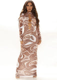 Print Sexy Hollow Out Keyhole Long Bodycon Party