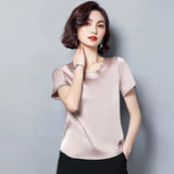 Imitation Silk Blouse Short Sleeve Satin Blouse Women Summer Ladies Office Blouses Womens Tops And Blouses