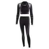 Sisterlinda Elastic Cool Matching Sets Long Sleeve Cropped Top And Pants 2 Piece Suits Women Clothing Striped Sportswear