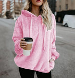 Women Fleece Hoodies 2021 Long Sleeve Hooded Pullover Sweatshirt Autumn Winter Warm Zipper Pocket Fur Coat Plus Size