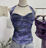 Solid Shot Tie-Dye-Dyed Denim Print Folding Mesh Sling Sling Sling Neck With Bow Striped Backwear
