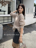 Xixi 13 Lines 2025 Autumn White Standard Temperament Round Tie-In Wool Knitted Sweater