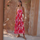 Vacation Fine Shoulder Strap Bare Back Print A Word Long Casual Swing Dress