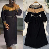Retro Court Style Heavyweight Embroidered Long Hundred Folds Bubble Bubble Sleeve Dress Female 100