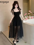 Woman Dress Sleeveless Bandage Bow Mesh Patchwork Layered 2024 Summer Elegant Dresses Party Ladies Black Temperament-Outfit