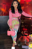 Crop Shirt and Multicolor High Waist Slim Pants