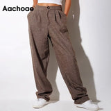 Elegant Full Length Plaid Pants Women Pleated Loose Lady Harem Pants Casual Houndstooth Wool Long Trousers