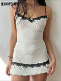 Sweet Cute Lace Trim Bodycon Dress Sexy Slim Slash Neck Sleeveless Mini Dresses For Women 2024 Summer Fashion Streetwear-Outfit