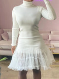 Knit Fishtail Mesh Patch Crew Neck Casual