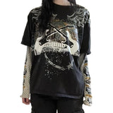 Women Gothic Fake Two-Piece T-shirts Fall Winter 2024 Vintage Top Clothes y2k Graphic Korean Style Long Sleeve Top Streetwear-Outfit