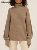 Turtleneck Oversized Sweater Women Blue Warm Loose Knitted Pullover Women Thick Turtleneck Jumper Sweaters Yellow
