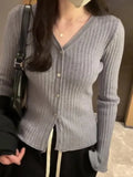 Button Long-Sleeved Sweater Autumn And Winter Korean Style Slim Cardigan Women's New Bottomed Sweater-Outfit