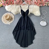 Summer Black/White Irregular Spaghetti Strap Long Dress Women Sexy Strapless High Waist Ruffle Open Back Vestidos 2021 New