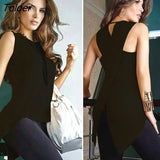 Summer Sexy Sleeveless Back Cross Irregular Slim TShirt Female Tops Tees Black Women T-shirt High