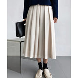 High Waist Black Brief Elegant Pleated Long A-line Half-body Skirt Women Fashion Tide New Spring Autumn 2023